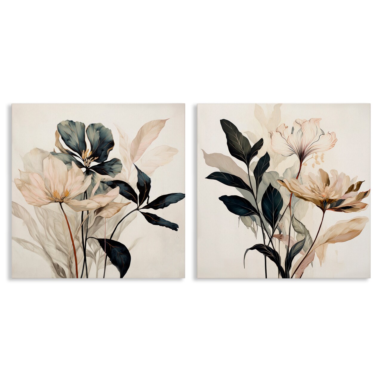 Stupell Industries Black & Beige Botanicals 2pc Canvas Wall Art Set Design by Lazar Studio